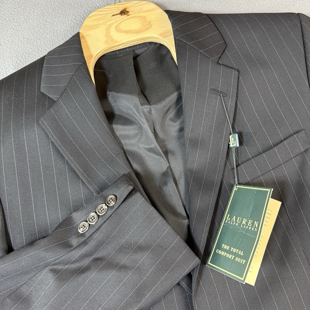 Lauren Ralph Lauren Suit Coat (Only) Mens 44L Black Pinstripe Wool Lord & Taylor